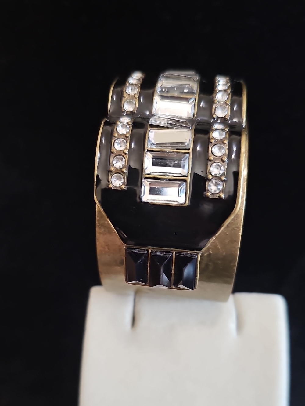 Large Black Enamel Rhinestone Cuff - Picture 2 of 5